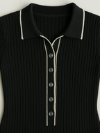 Robe longue en maille côtelée, bords contrastés, noire ou blanche