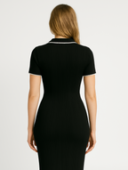 Robe longue en maille côtelée, bords contrastés, noire ou blanche