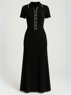 Robe longue en maille côtelée, bords contrastés, noire ou blanche