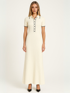 Robe longue en maille côtelée, bords contrastés, noire ou blanche, blanc