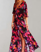 Robe longue femme ample à manches courtes, sept coloris, noir