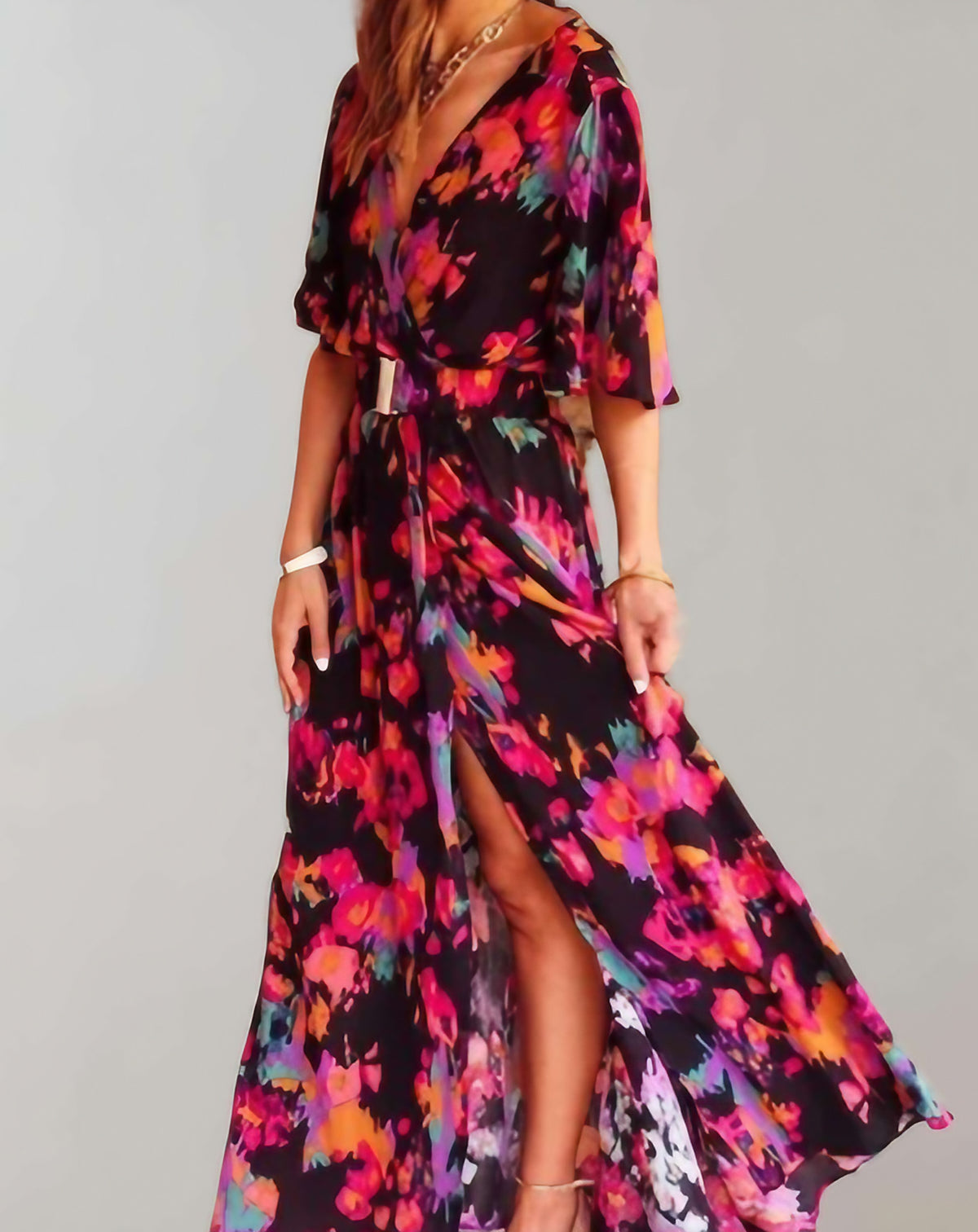 Robe longue femme ample à manches courtes, sept coloris, noir
