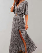 Robe longue femme ample à manches courtes, sept coloris, gris