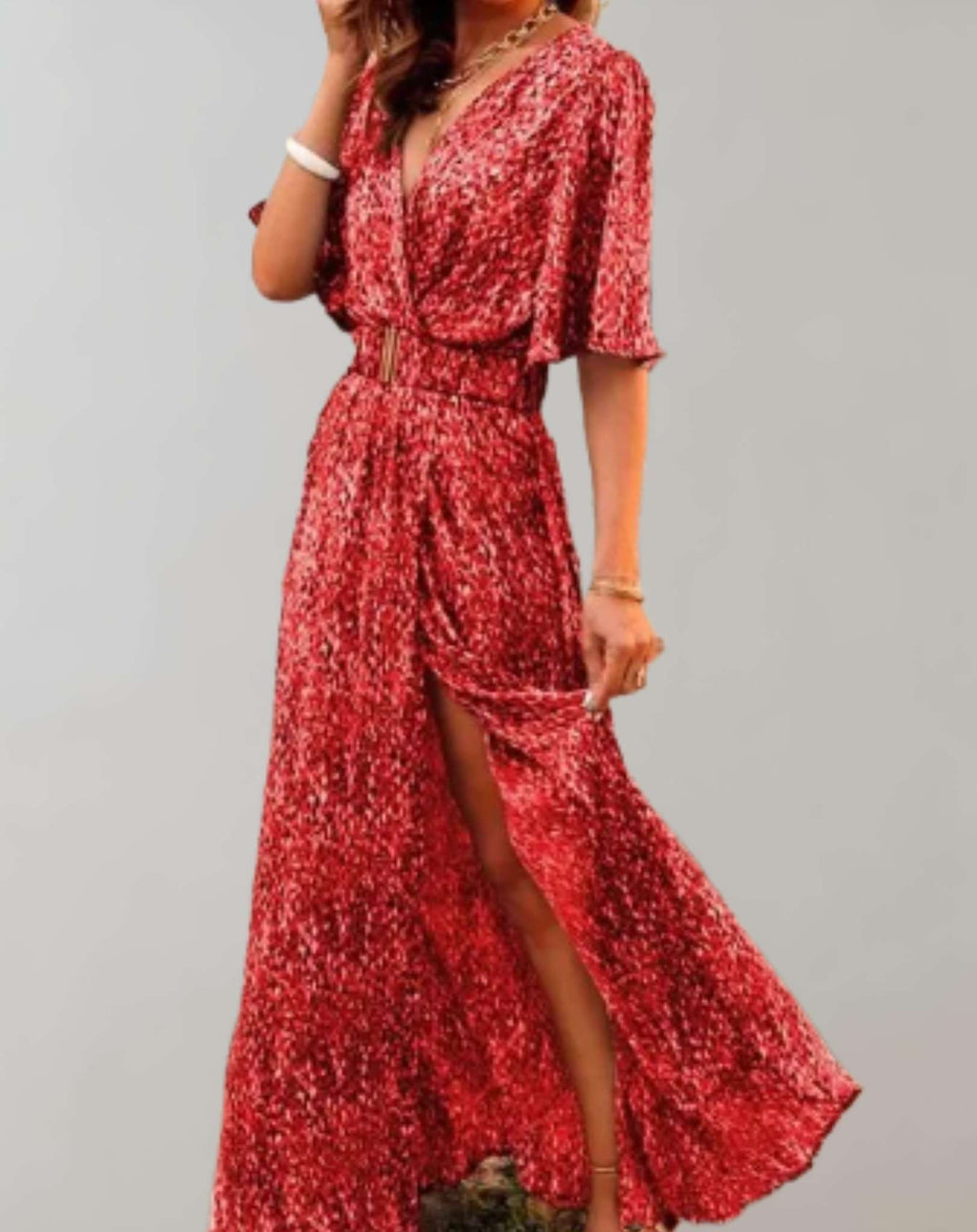 Robe longue femme ample à manches courtes, sept coloris, rouge