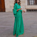 Robe longue bohème verte à manches courtes, du S au 2XL, vert