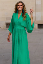 Robe longue bohème verte à manches courtes, du S au 2XL