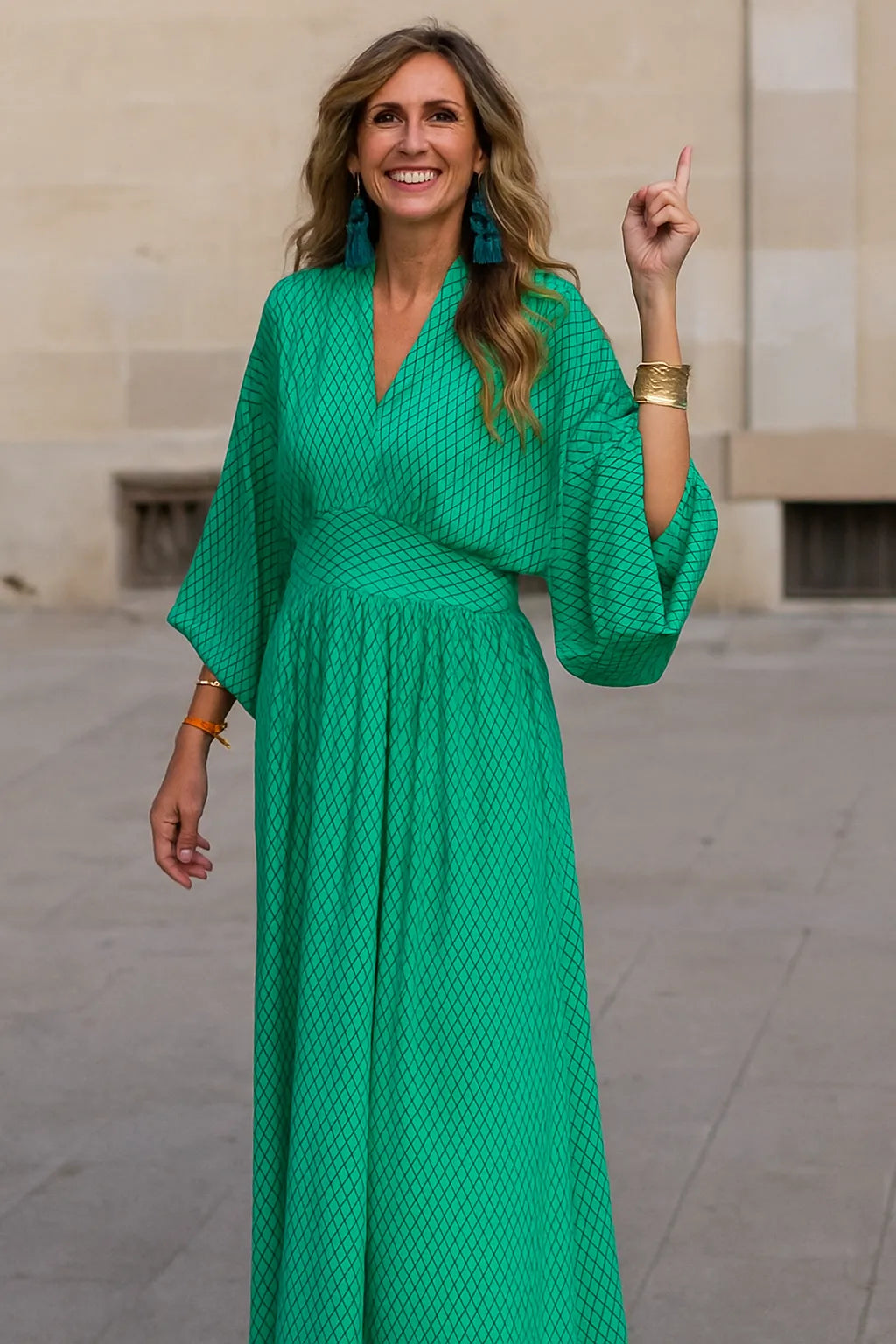 Robe longue bohème verte à manches courtes, du S au 2XL