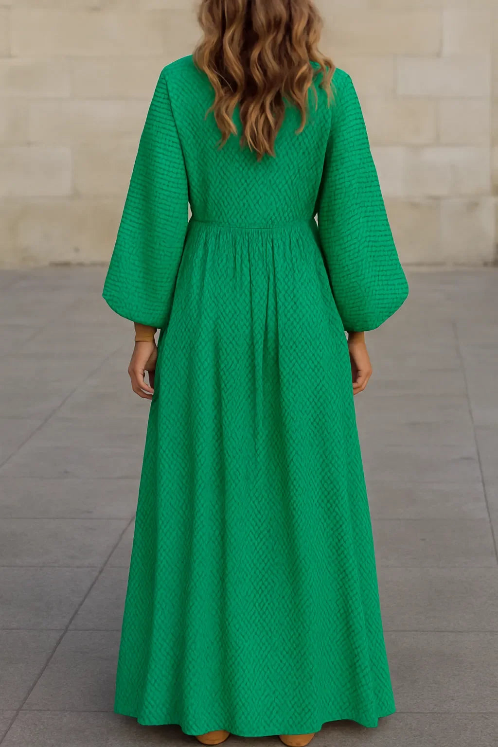 Robe longue bohème verte à manches courtes, du S au 2XL