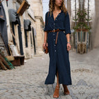 Robe longue femme à manches longues, coupe ample et fendue, bleu foncé