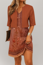 Robe longue d'été deux pièces, haut et jupe trapèze, cinq coloris, bordeaux