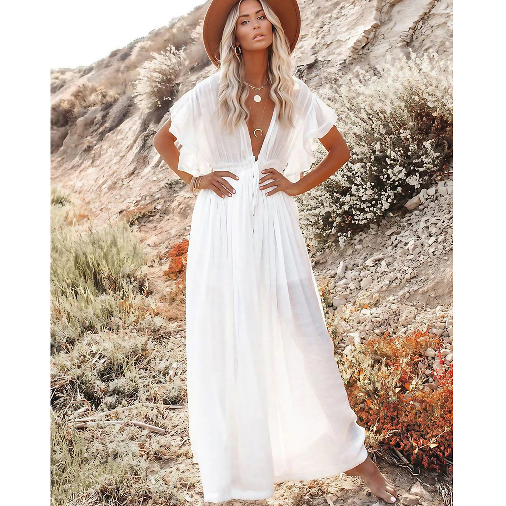 Robe longue blanche ample pour l'été, tailles L et XL