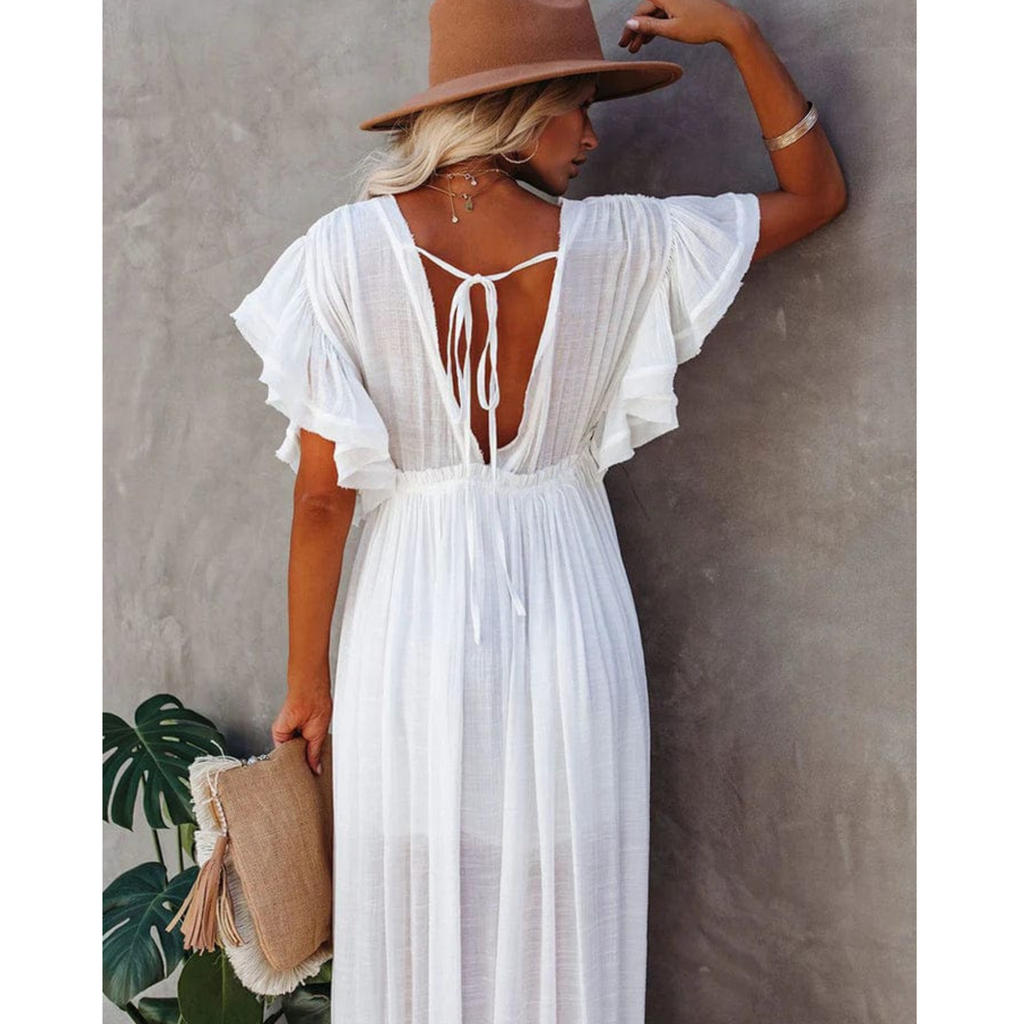 Robe longue blanche ample pour l'été, tailles L et XL