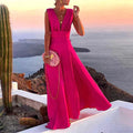 Robe longue femme à la ligne sobre, quatre coloris, rose foncé