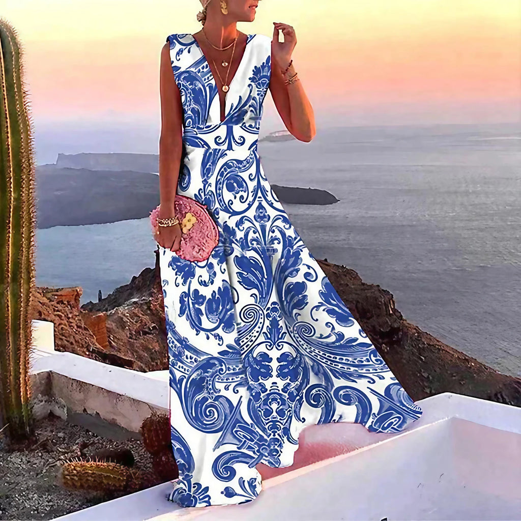 Robe longue femme à la ligne sobre, quatre coloris, bleu