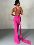 Robe longue asymétrique une épaule, coupe moulante, rose