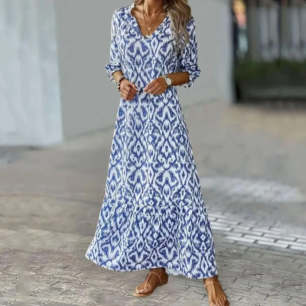 Robe longue bleue femme, coupe ample et fluide, du XS au 3XL, bleu