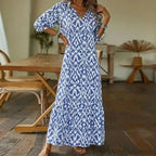 Robe longue bleue femme, coupe ample et fluide, du XS au 3XL