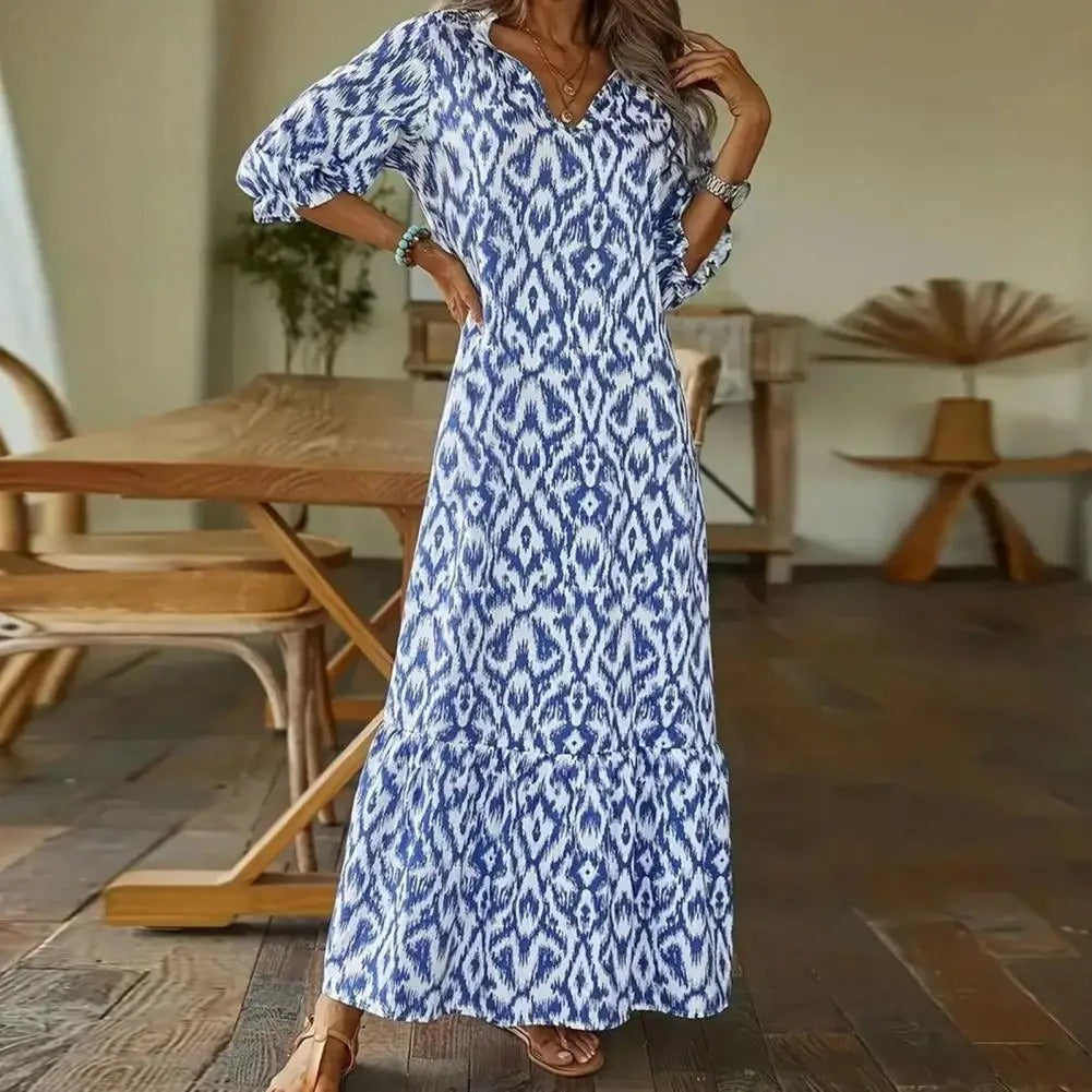 Robe longue bleue femme, coupe ample et fluide, du XS au 3XL