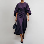 Robe longue femme cintrée à manches chauve-souris et drapé