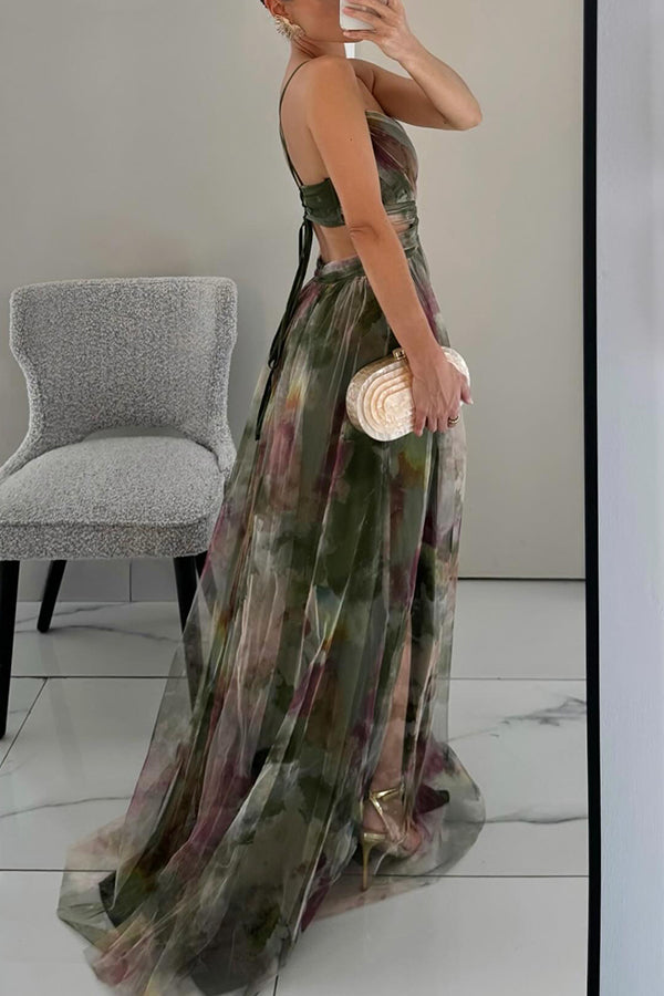 Robe longue imprimée femme à laçage, coupe fluide