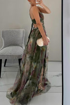 Robe longue imprimée femme à laçage, coupe fluide