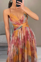 Robe longue imprimée femme à laçage, coupe fluide