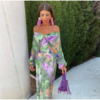 Robe longue à corset et écharpe amovible, vert émeraude