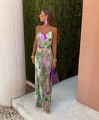 Robe longue à corset et écharpe amovible, vert émeraude, vert