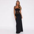 Robe longue en dentelle à fines bretelles et dos nu, noir