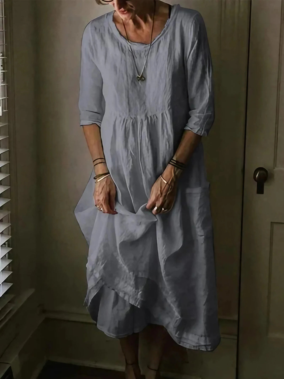 Robe longue femme ample et fluide, cinq coloris, du S au 5XL, gris