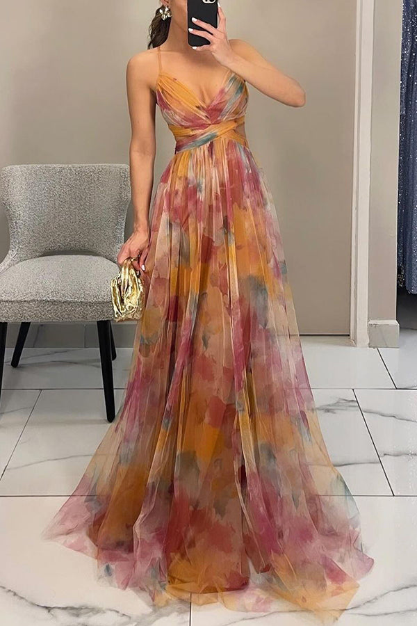Robe longue imprimée femme, laçage réglable au dos