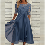 Robe longue de soirée femme, coupe fluide, manches longues, bleu