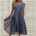 Robe longue de soirée femme, coupe fluide, manches longues, gris