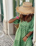 Robe longue femme fluide à manches courtes, trois coloris, vert clair