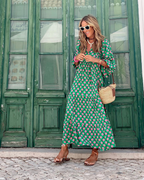 Robe longue femme fluide à manches courtes, trois coloris, vert foncé