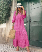 Robe longue femme fluide à manches courtes, trois coloris, rose