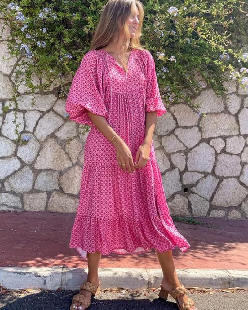 Robe longue femme fluide à manches courtes, trois coloris
