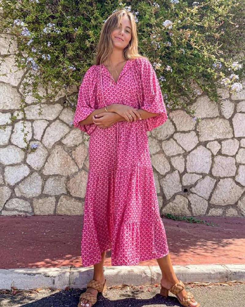 Robe longue femme fluide à manches courtes, trois coloris