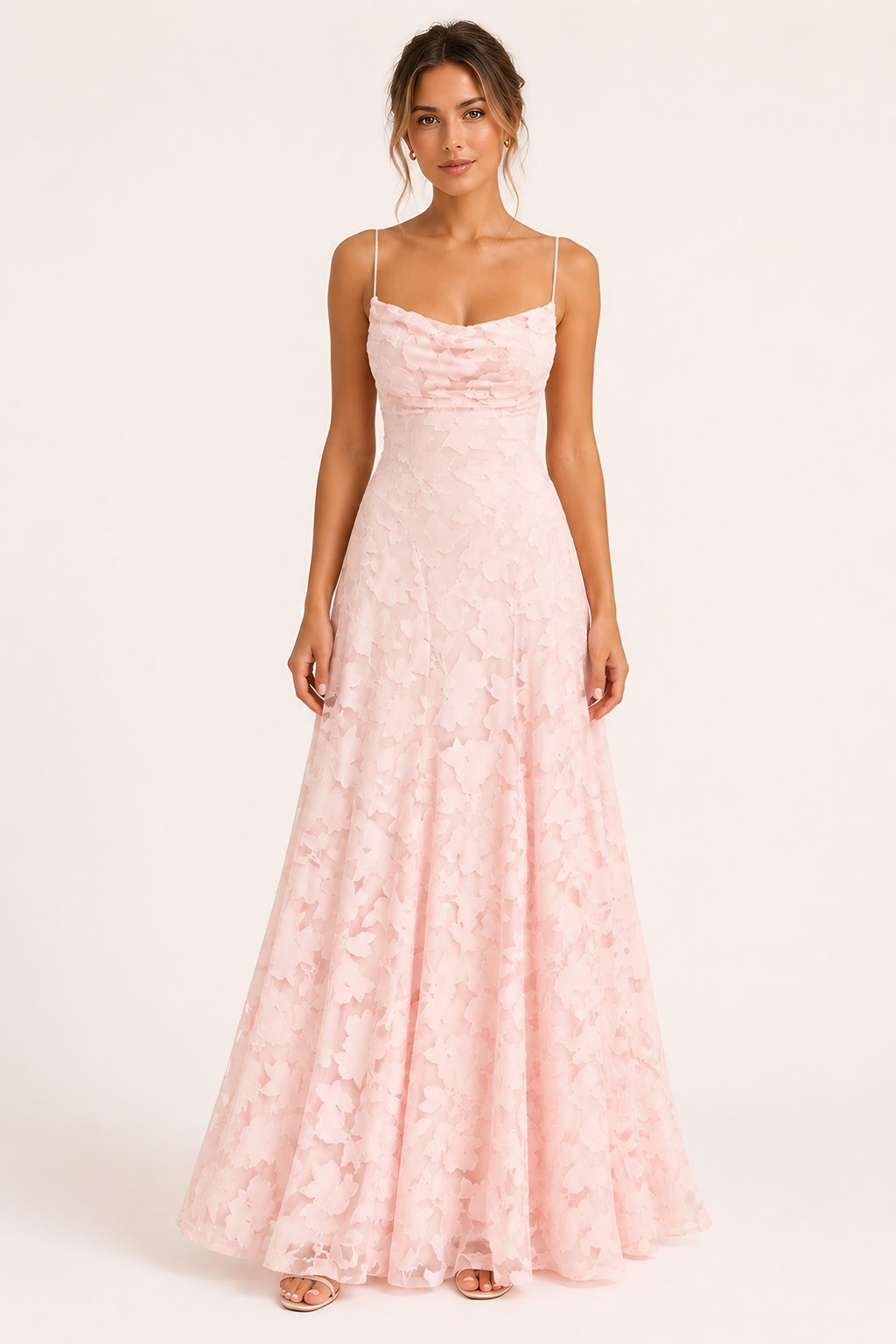 Robe longue fleurie femme pour cérémonie, doublée, rose, rose
