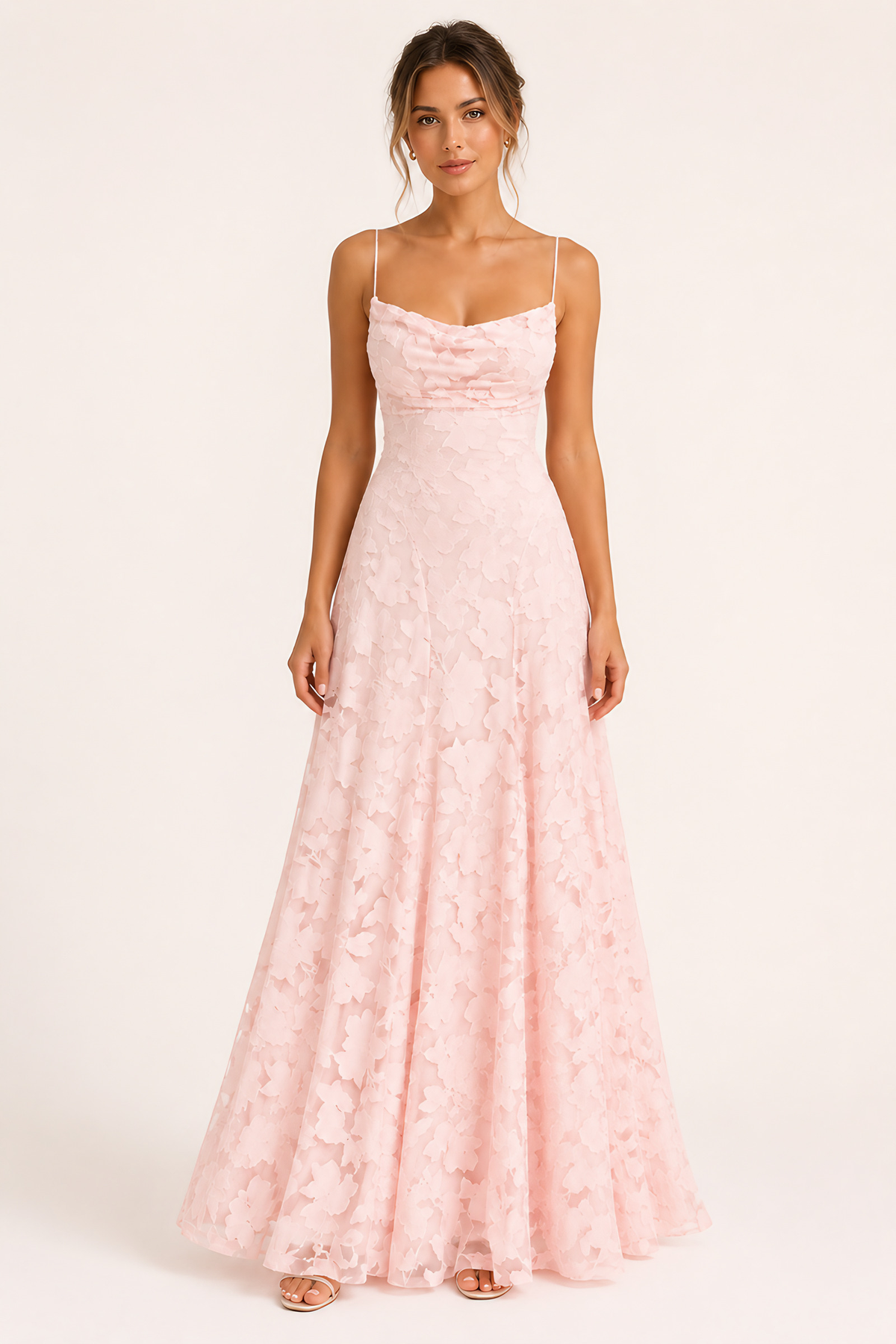 Robe longue fleurie femme pour cérémonie, doublée, rose, rose