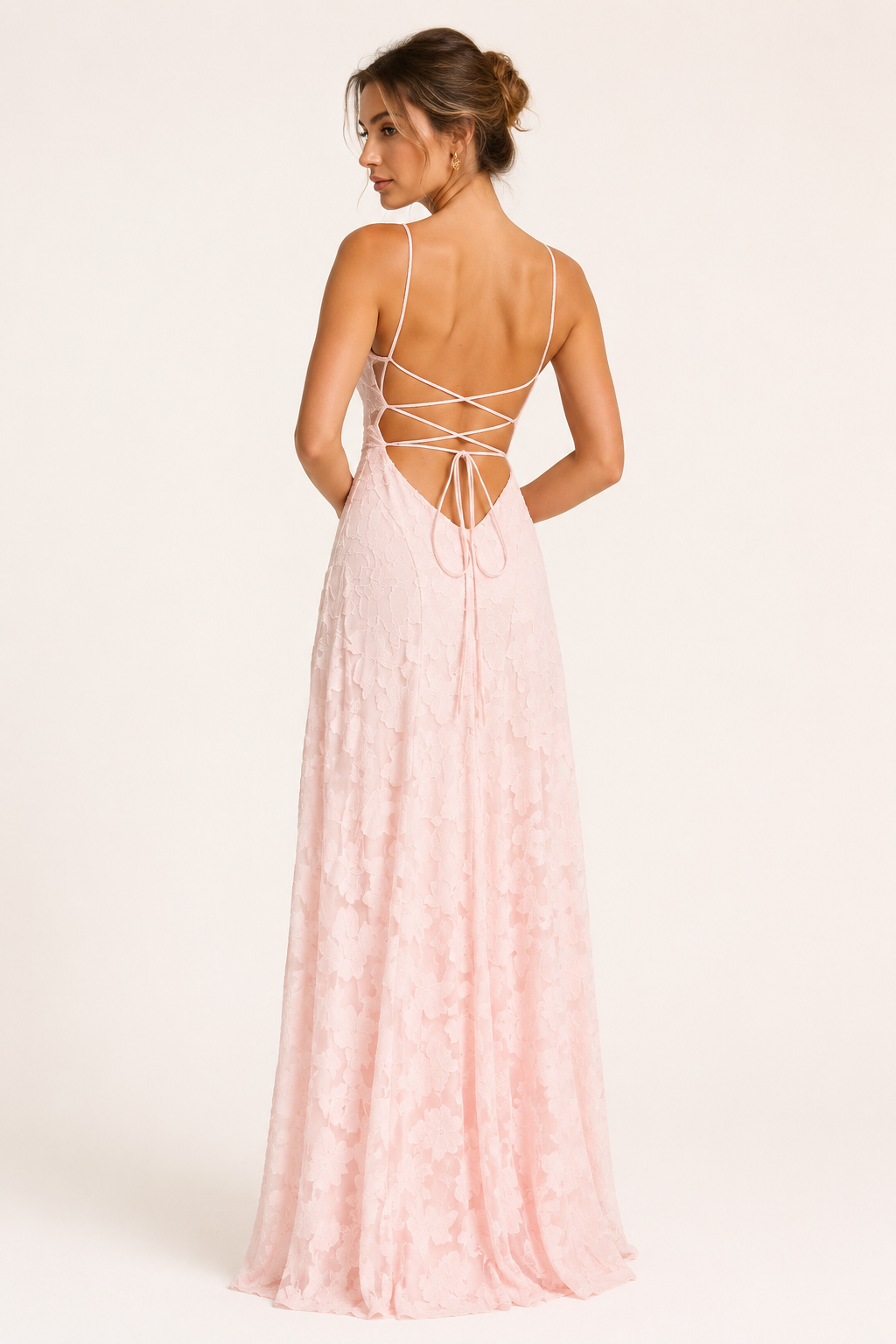 Robe longue fleurie femme pour cérémonie, doublée, rose