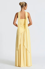 Robe de soirée longue fendue à bustier, foulard assorti