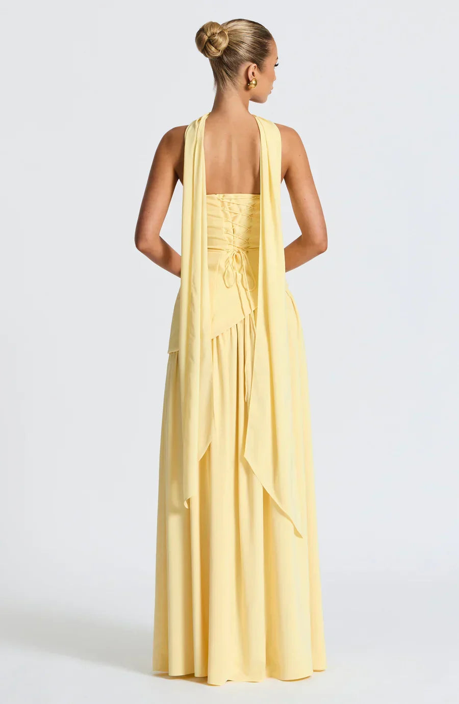 Robe de soirée longue fendue à bustier, foulard assorti