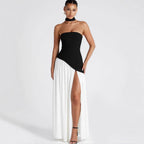 Robe de soirée longue fendue à bustier, foulard assorti