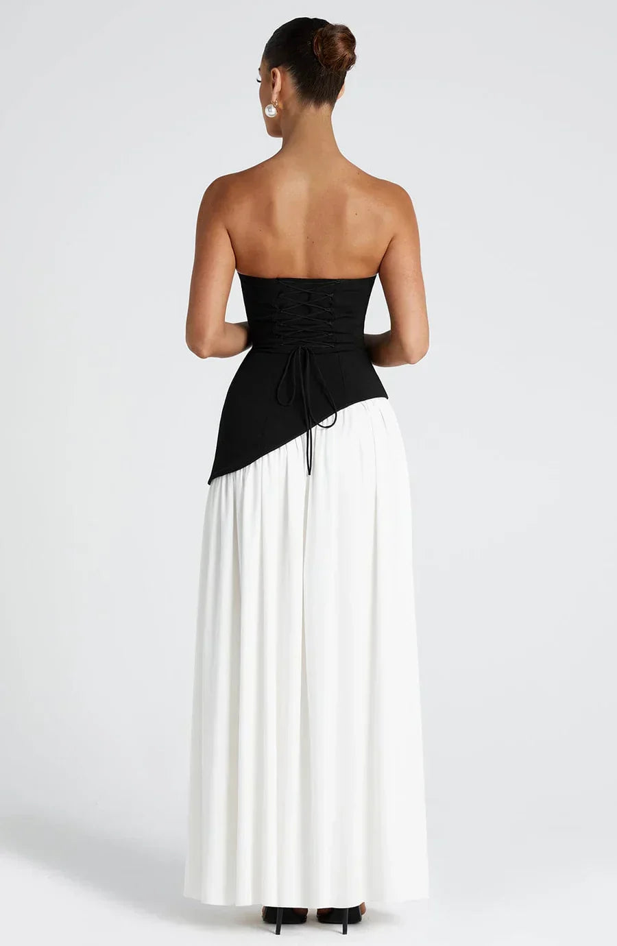 Robe de soirée longue fendue à bustier, foulard assorti