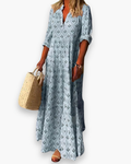 Robe longue fleurie femme col V, esprit bohème, du S au 3XL, bleu