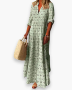 Robe longue fleurie femme col V, esprit bohème, du S au 3XL, vert