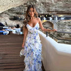 Robe longue fleurie à volants, bretelles fines, du S au 2XL