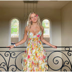 Robe longue fleurie à volants, bretelles fines, du S au 2XL