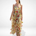 Robe longue fleurie à volants, bretelles fines, du S au 2XL